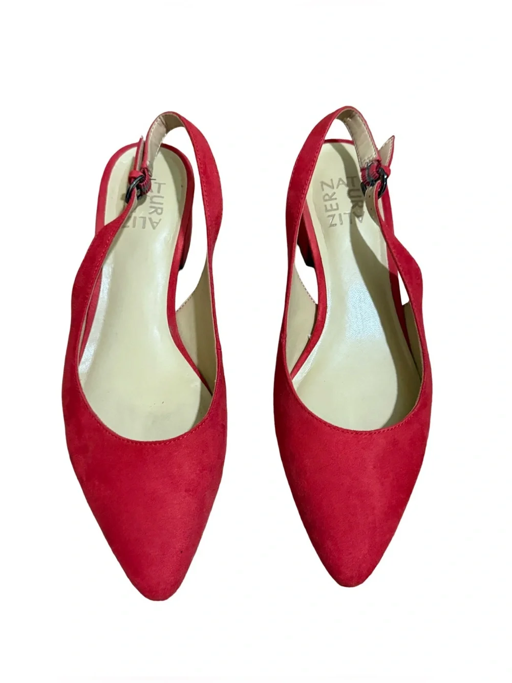 Naturalizer Size 8 Red Suede Pointed Toe Slingback Flats Shoes